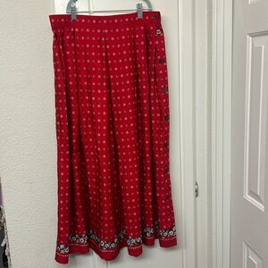 Vintage Liz Sport Size 14 Red Button Floral Long Skirt